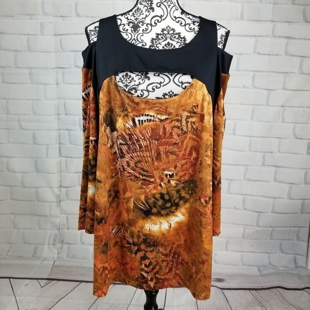 Jete 3x animal print cold shoulder stretch top